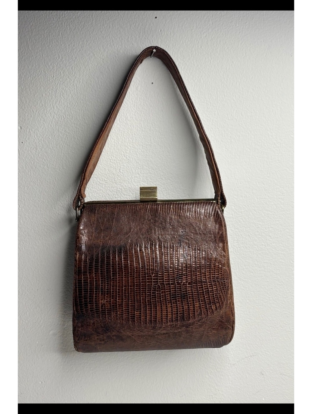 Vintage 1950's Bellastone Brown Snakeskin Gold Tone Clasp Purse